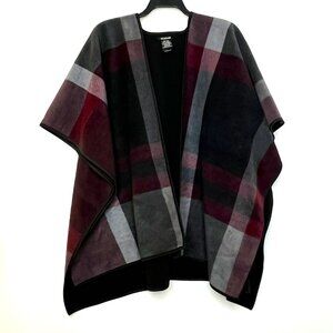 Ike Behar Women's Fleece Shawl Poncho, Reversible Plaid Fashion Wrap, One Size